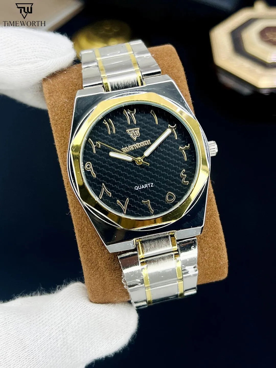 Premium Men’s Stainless Steel Chain Watch – 24-Hour Display – Black, White & Gold